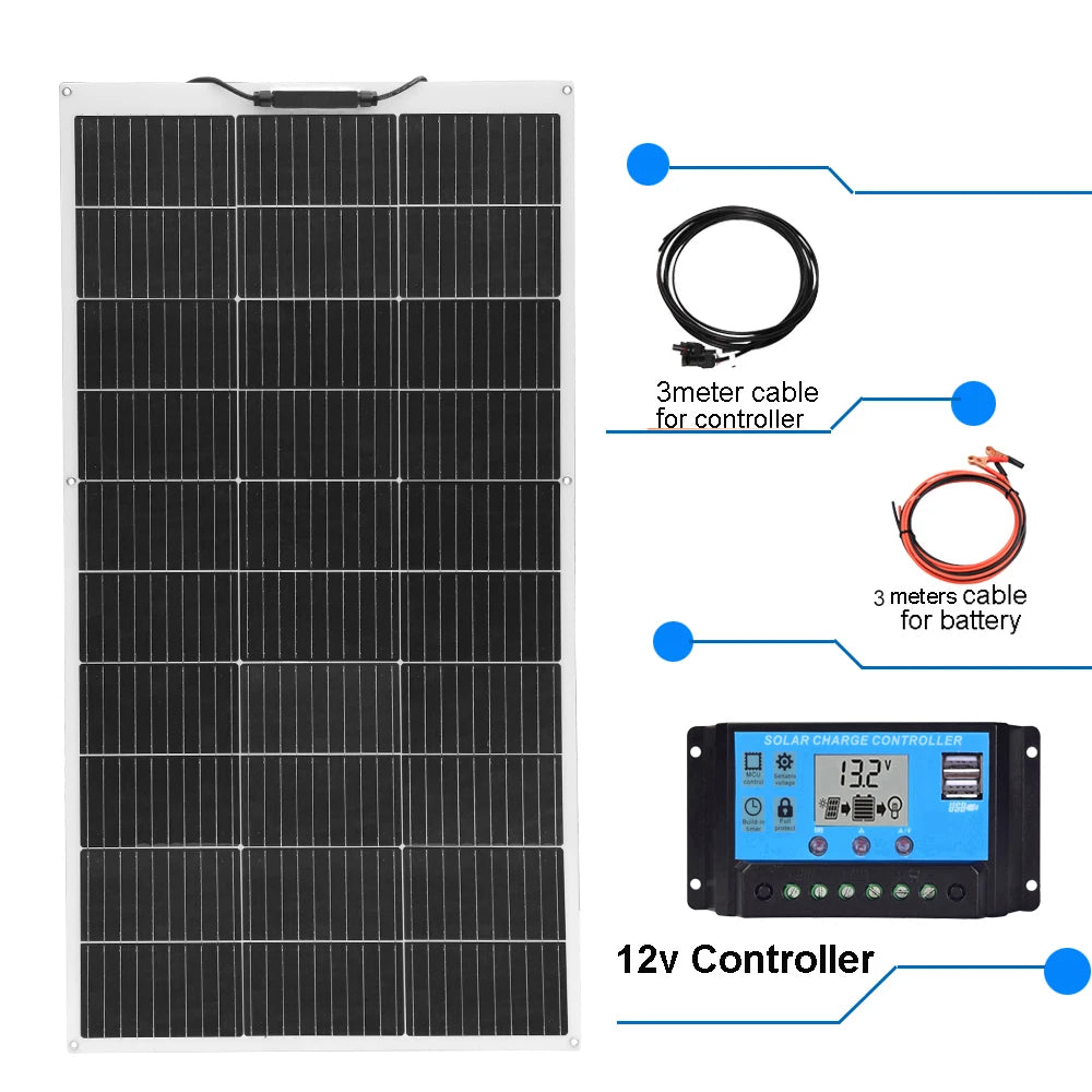 XINPUGUANG Solar Panel 300w 400w 200w 100w Flexible Monocrystalline Solar Cell Photovoltaic Solar Panels Kit 12V Battery Charger