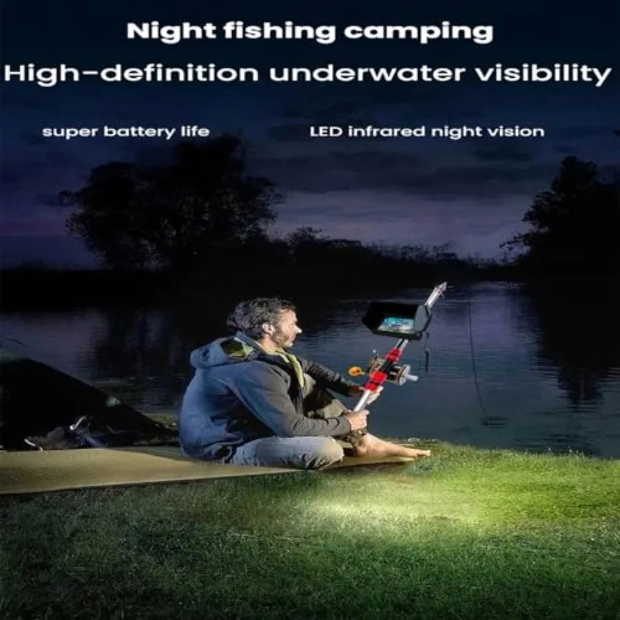 Ice fishing, lake, and offshore angling underwater fish finder camera with ultra-wide lens, black housing, enhanced low-light v