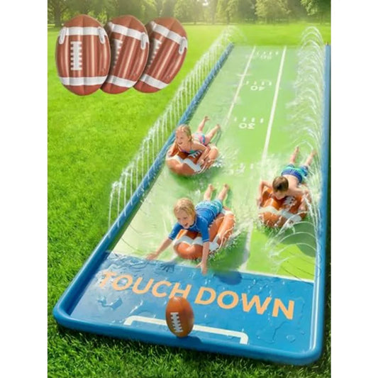20FT Outdoor Backyard Water Slide with 3 Bodyboards and 1 Inflatable Football Blue Slip-n-Slider Lawn Game for Summer Fun Toy f