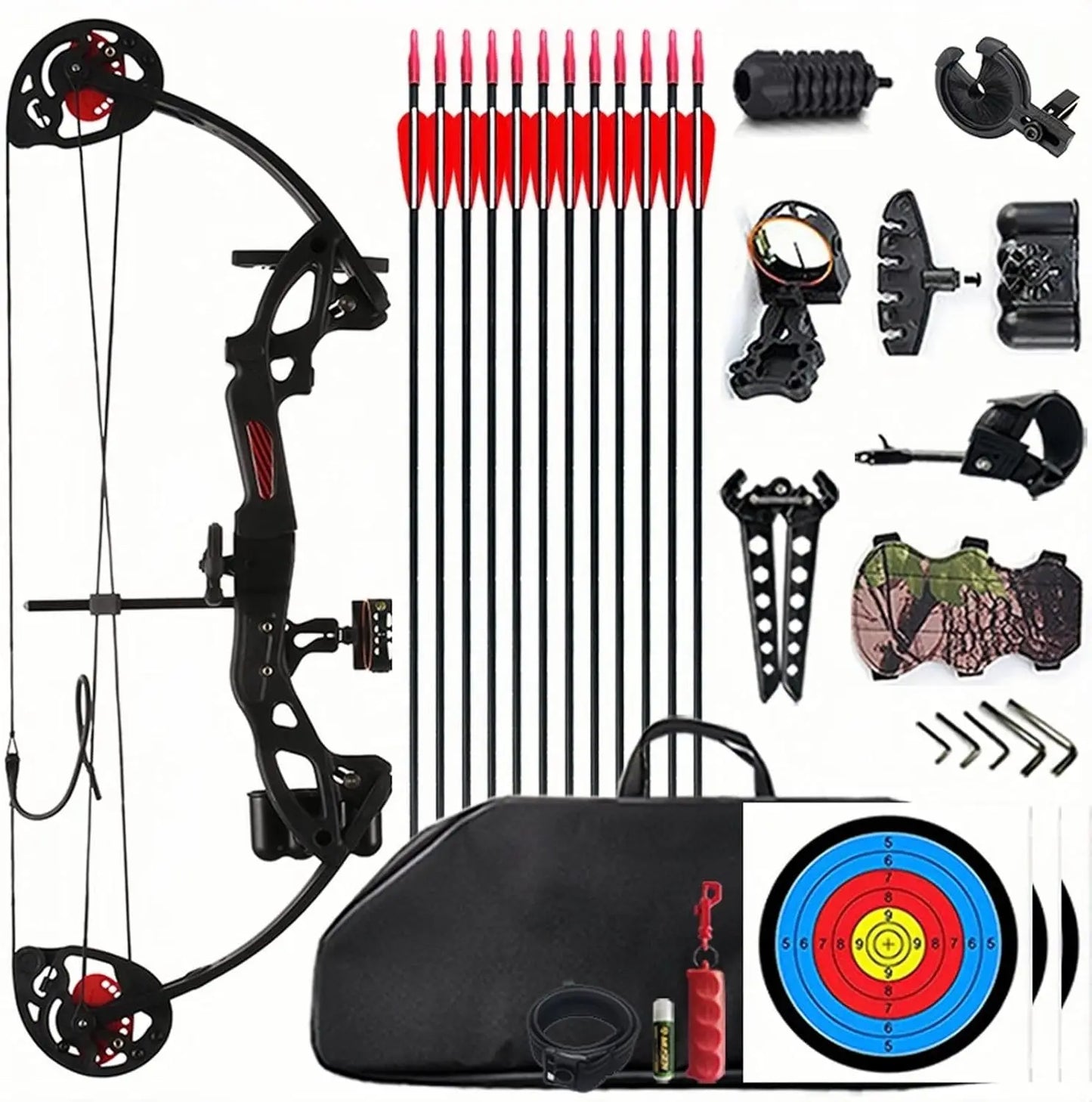 Compound Bow and Archery Sets - Right Hand Archery Compound Bows 15-29 lbs Draw Weight Adjustable for Youth and Beginners，Huntin