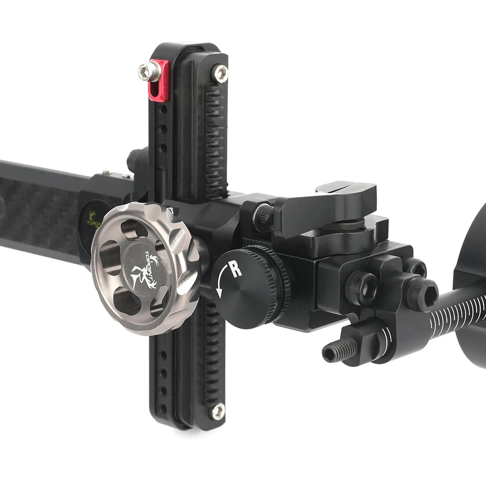 Single Pin Compound Bow Sight Carbon Fiber Extension Rod 0.019" Fiber Optic Pin Compatible with 4X 6X 8X Magnifying Lens Built-in Adjustable Aiming Light Right Hand Archery Aiming Accessory for Target Shooting and Outdoor Hun