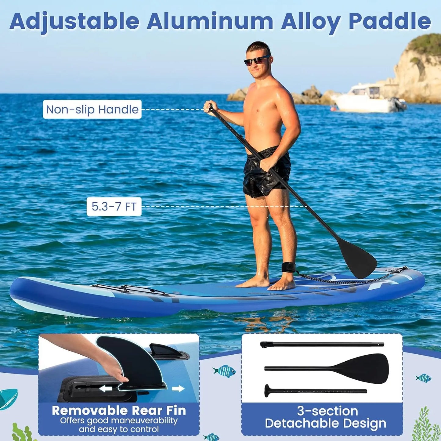 Inflatable Stand Up Paddle Board with SUP Accessories, Removable Fin, Pump, Leash & Carry Bag, Blow Up Paddle Boards Standing Boat