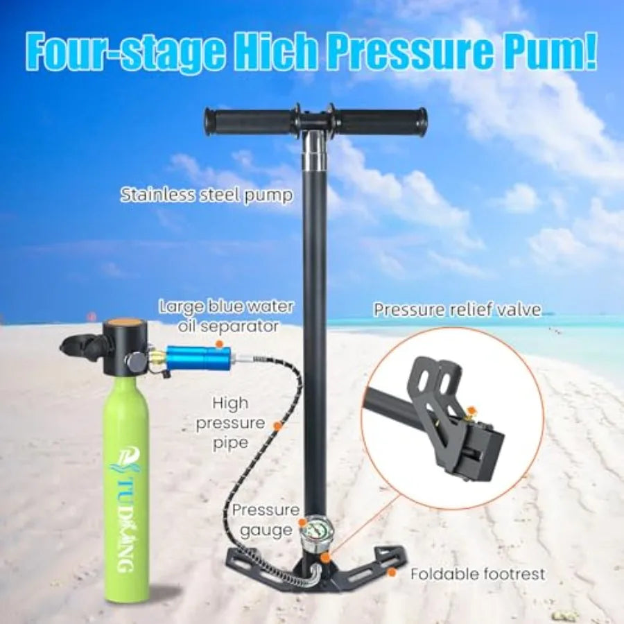 Underwater work diving tank: aluminum, black, portable 0.5L scuba tank with air compressor, 3000 PSI max, 6-10 min breath suppo