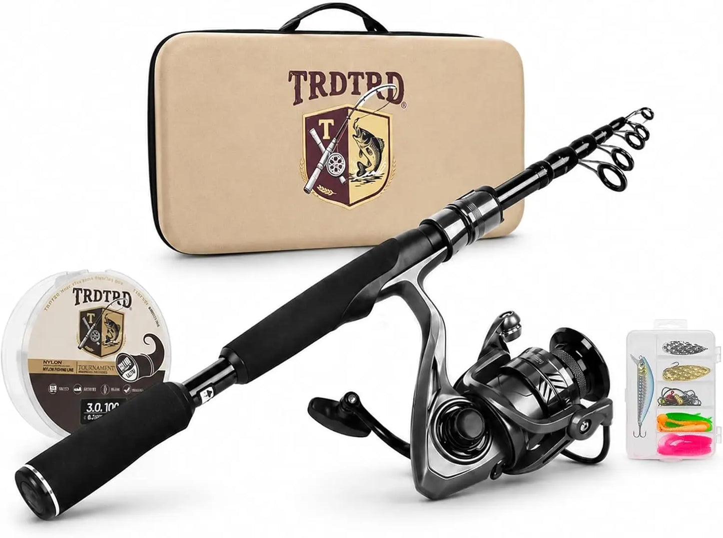 Telescopic Fishing Rod & Reel Combo Kit, Portable Travel Set with Tackle Box, Lures, Bag, 4.2oz Carbon Fiber, 5.2:1 Gear Ratio, Freshwater & Light Saltwater