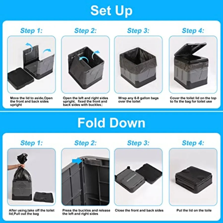 Portable Toilet Camping Toilets for Car Indoor Outdoor Commode Foldable Travel Potty for Camping, Tent, Hiking, Boating, Long R