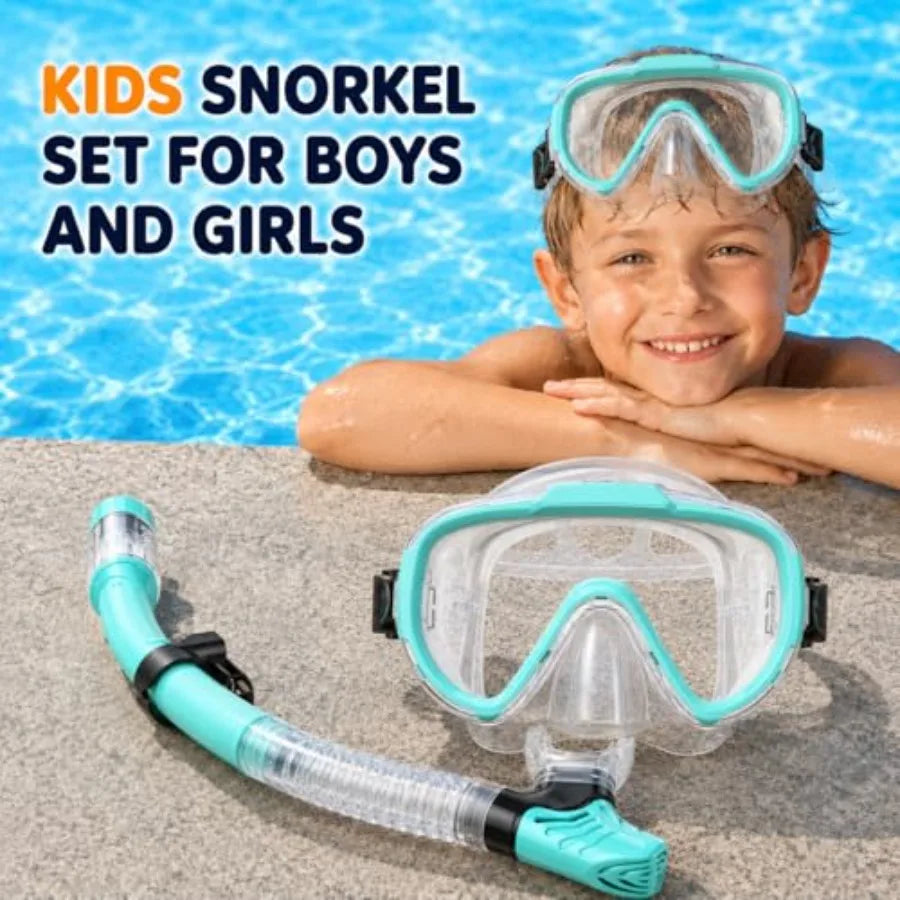 Snorkel Set, Anti-Fog Panoramic Tempered Glass Snorkel mask, Anti-Leak Scuba Diving Mask with Mesh Bag, Dry Top Snorkeling Gear