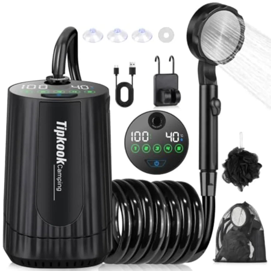 Portable Shower for Camping Essentials: 10000mAh Rechargeable Battery Powered Shower, IPX8 Waterproof Camp Shower Pump, 5-Speed