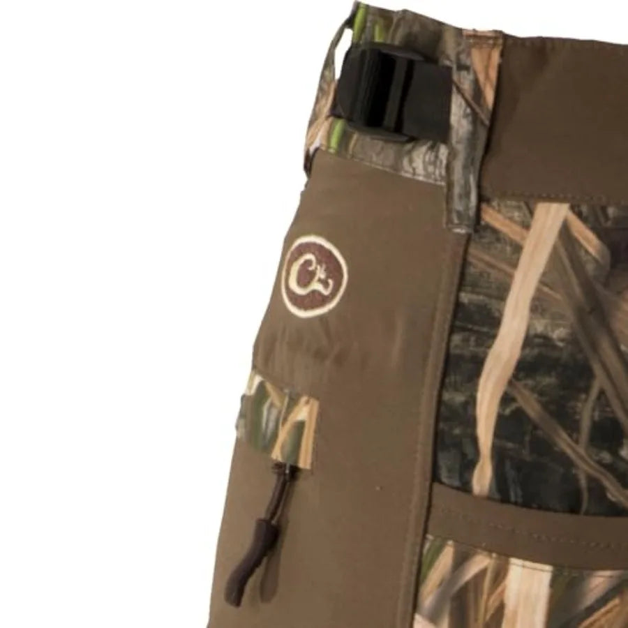 Drake MST Jean Cut Wader Pant for wetland hunting, durable nylon shell with waterproof breathable membrane, olive green, articu