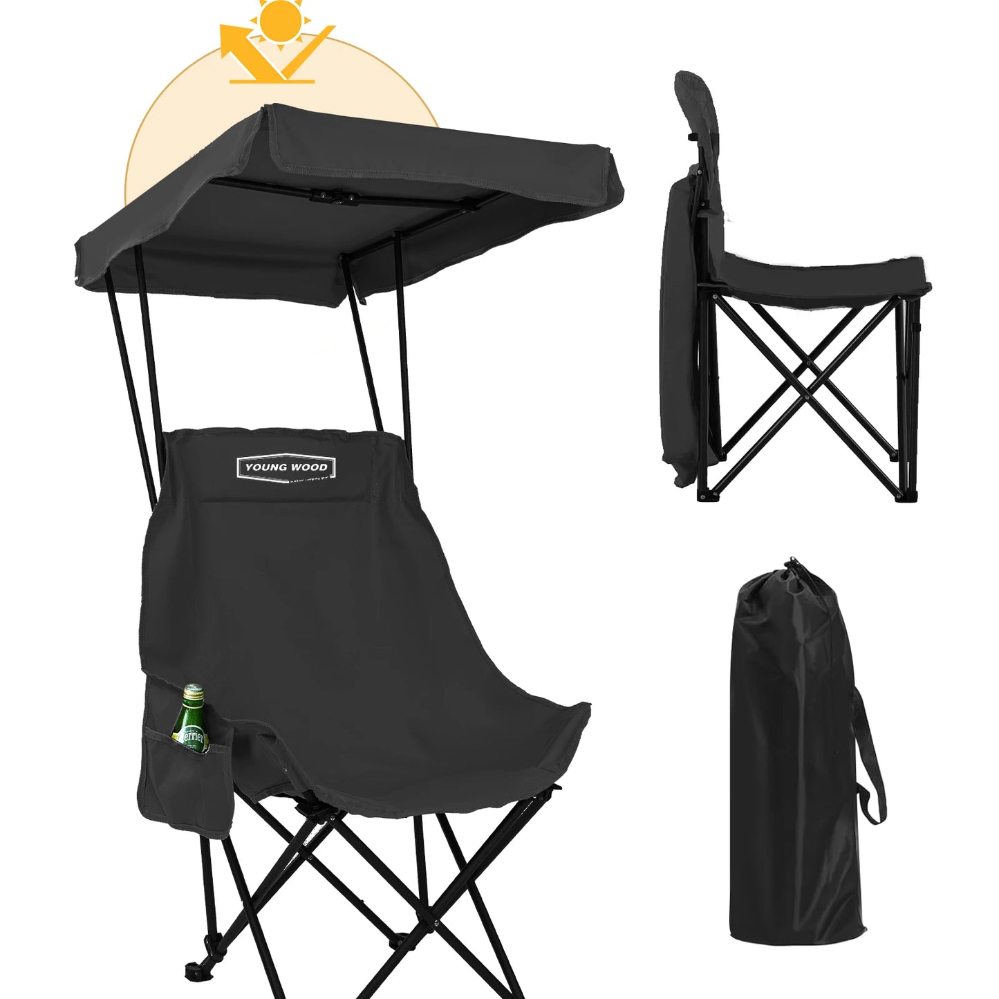 Camping Chair Beach Chair With Shade Canopy YOUNG WOOD Portable , Fold Lightweight Oversized For All, Easy To Open And Close