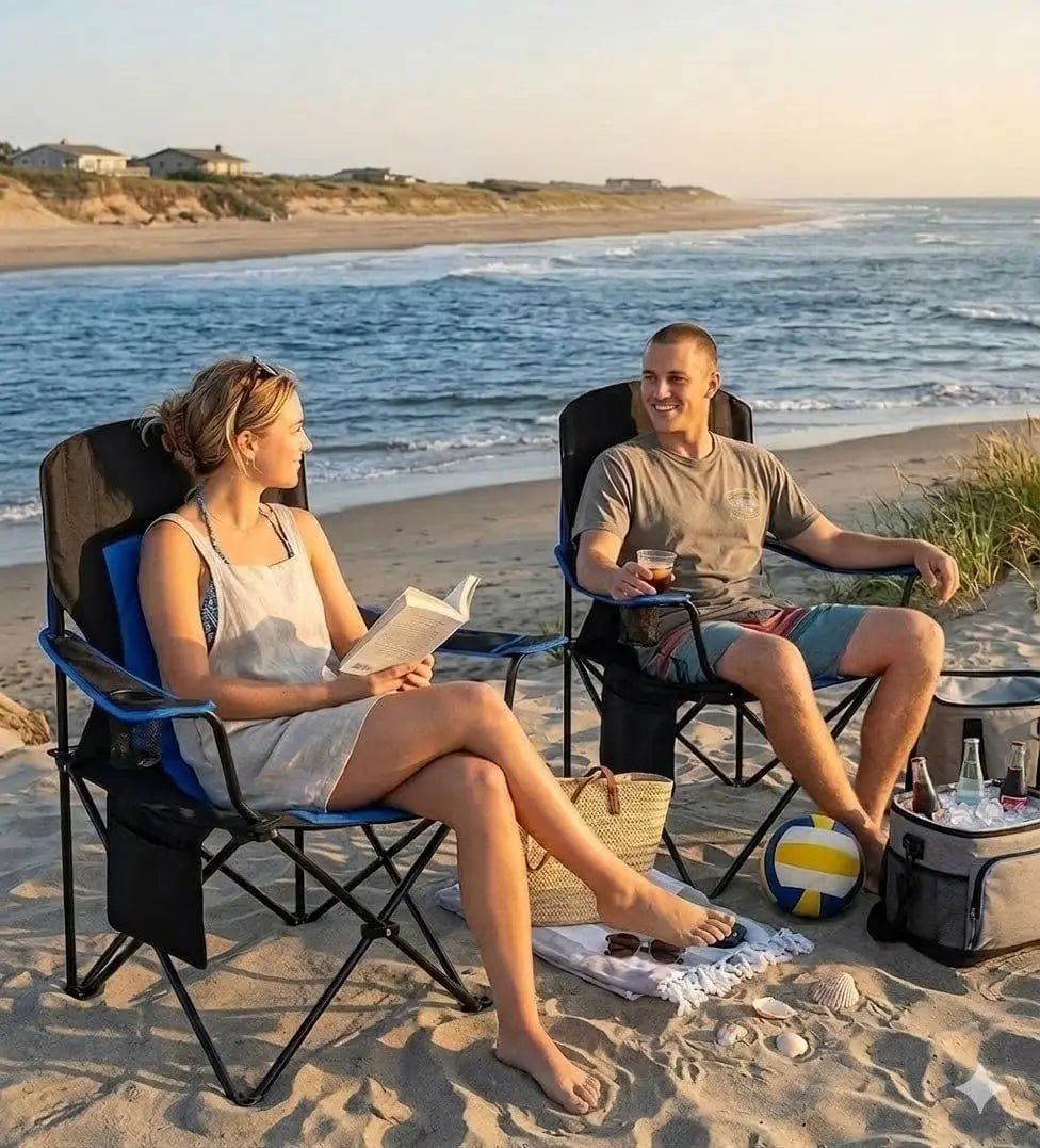 Camping Chair 2 Pack 400LBS Capacity Heavy Duty Padded Portable with Side Pocket & Cup Holder for Outdoor, Beach, Sports