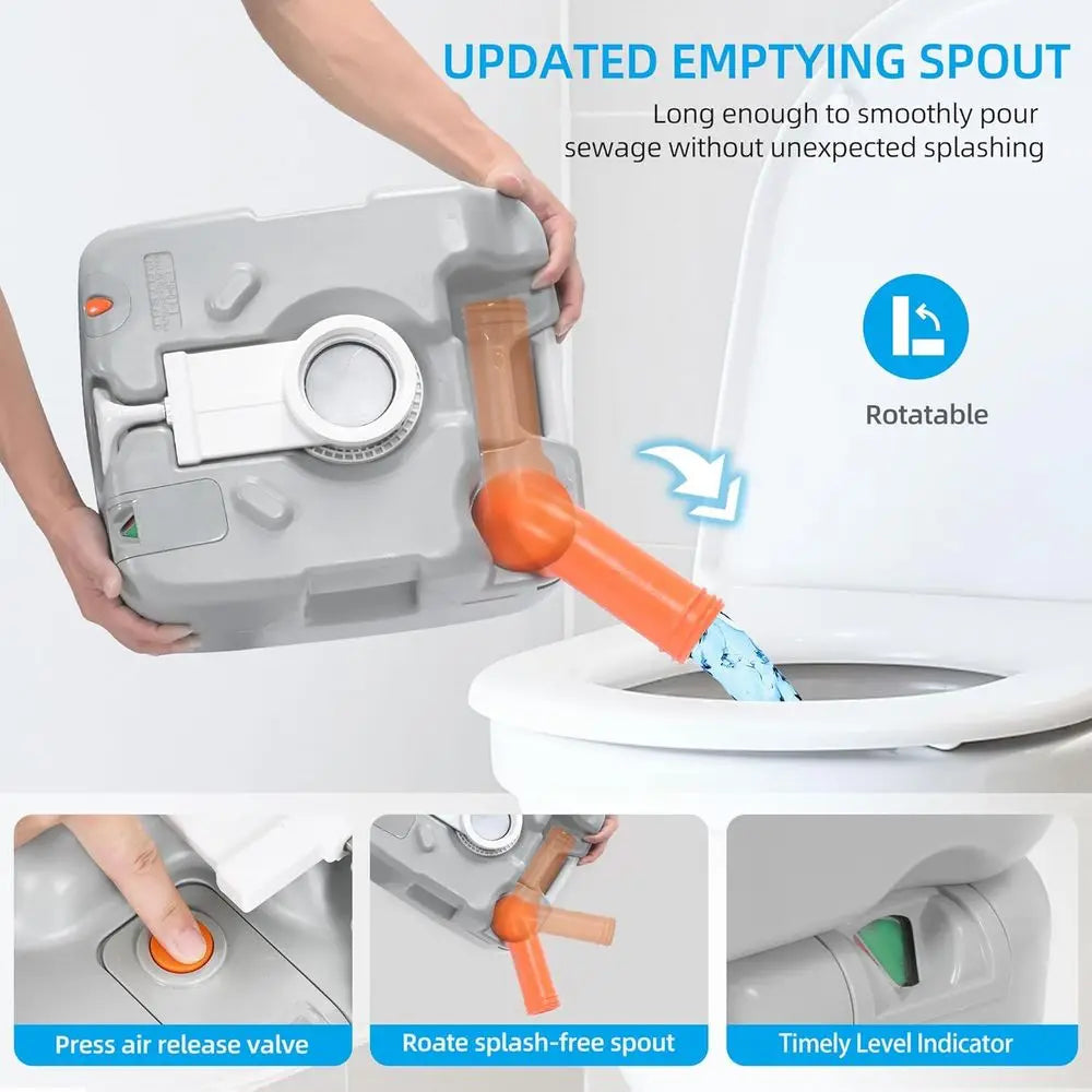Portable Toilet Camping Porta Potty 5.8 Gallon with Diagonal Deepened and Enlargerd Bowl, Hand Sprayer, Level Indicator, Carry B