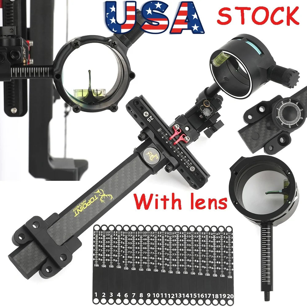 1pc 4/6/8x Lens Compound Bow Single Pin Sight Carbon Fiber Rod Adjustable for Bow Outdoor Hunting Shooting Bow Aiming Tool