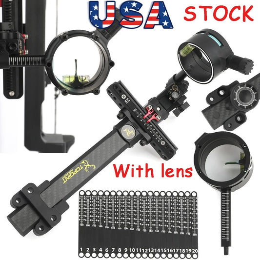 1pc 4/6/8x Lens Compound Bow Single Pin Sight Carbon Fiber Rod Adjustable for Bow Outdoor Hunting Shooting Bow Aiming Tool
