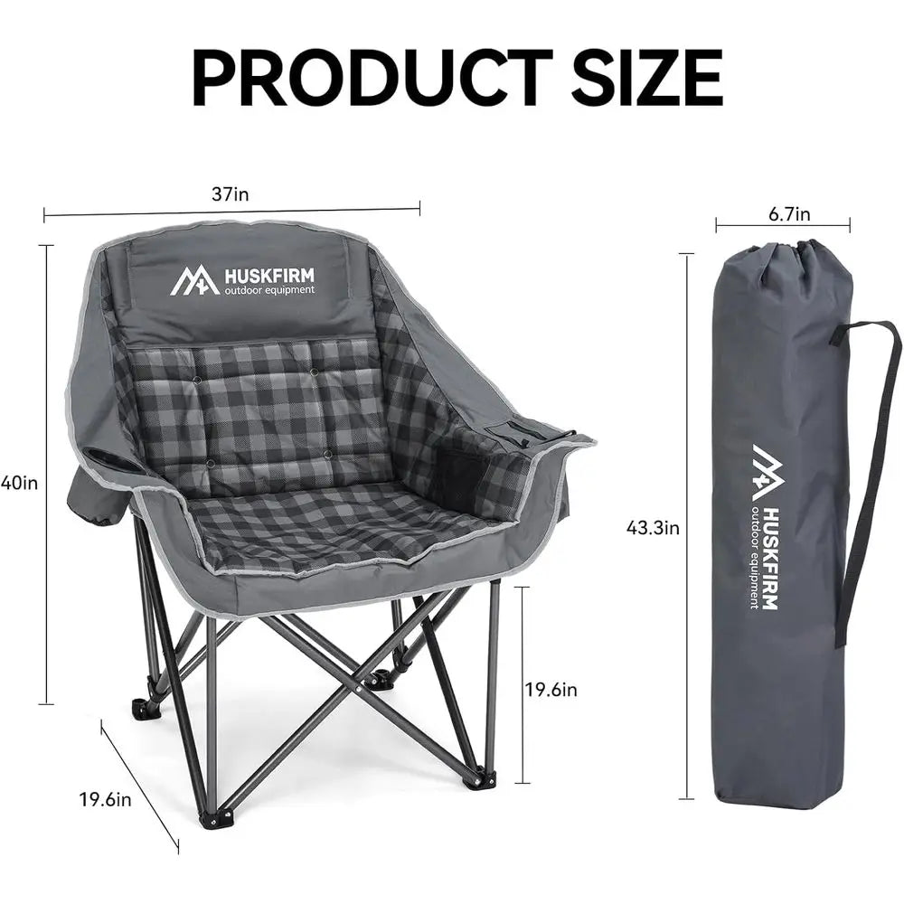 Oversized Padded Camping Chairs with Cup Holder and Cooler Bag, Heavy-Duty Portable Lawn Chairs for Outdoor Sports, Supports 450