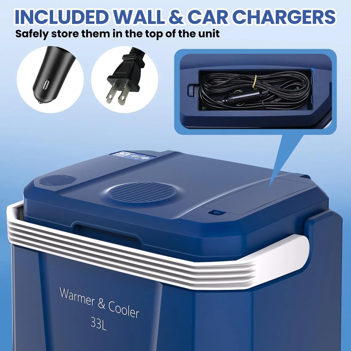 35QT Electric Cooler, Portable Car Refrigerator & Plug-In Cooler with 12V DC & AC Power, Travel Cooler for Camping, Road Trips, Truck Travel & Home Use, car fridge with Locking Handle