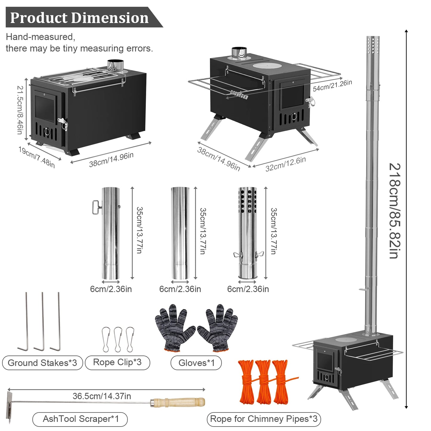 Hot Tent Stove,UNHO Wood Burning Stove,Small Wood Stove with 6 Stainless Chimney Pipes for Outdoor Heating & Cooking, Ice Fishing, Hunting ， Outdoor Camp Firewood Stove Portable Stove for Multifunctional Firewood Burner wit