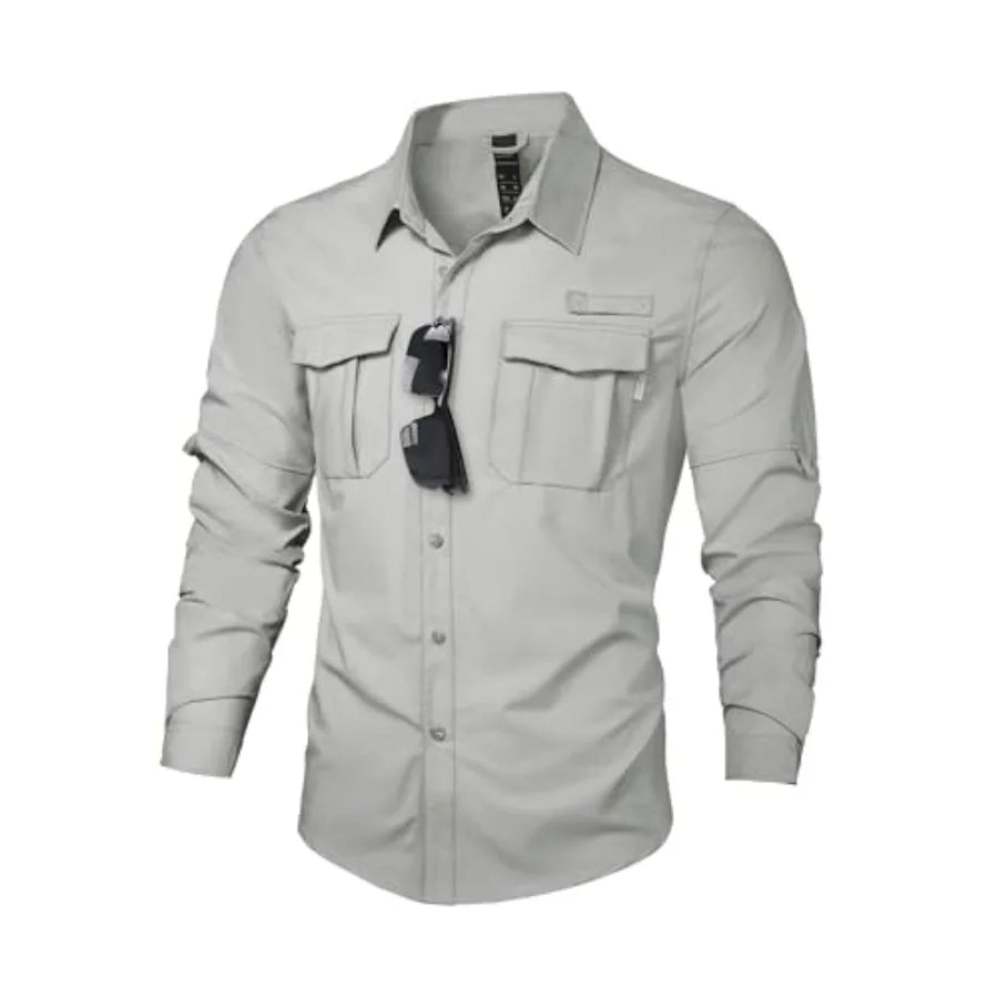 Haimont Men's UPF50+ Sun Protection Fishing Shirts Hiking Travel Shirts Button Down Long Sleeve Shirts with Pockets