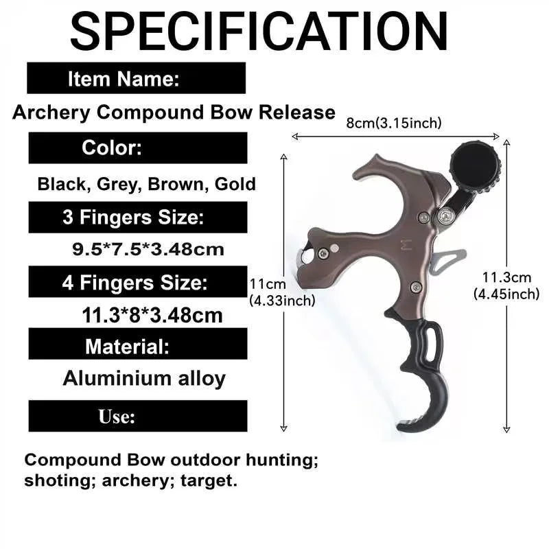 Archery Bow Release Aid 3/4 Finger Thumb Trigger Adjustable Sensitivity Manual Jaw Aluminum for Compound Bow Hunting Use