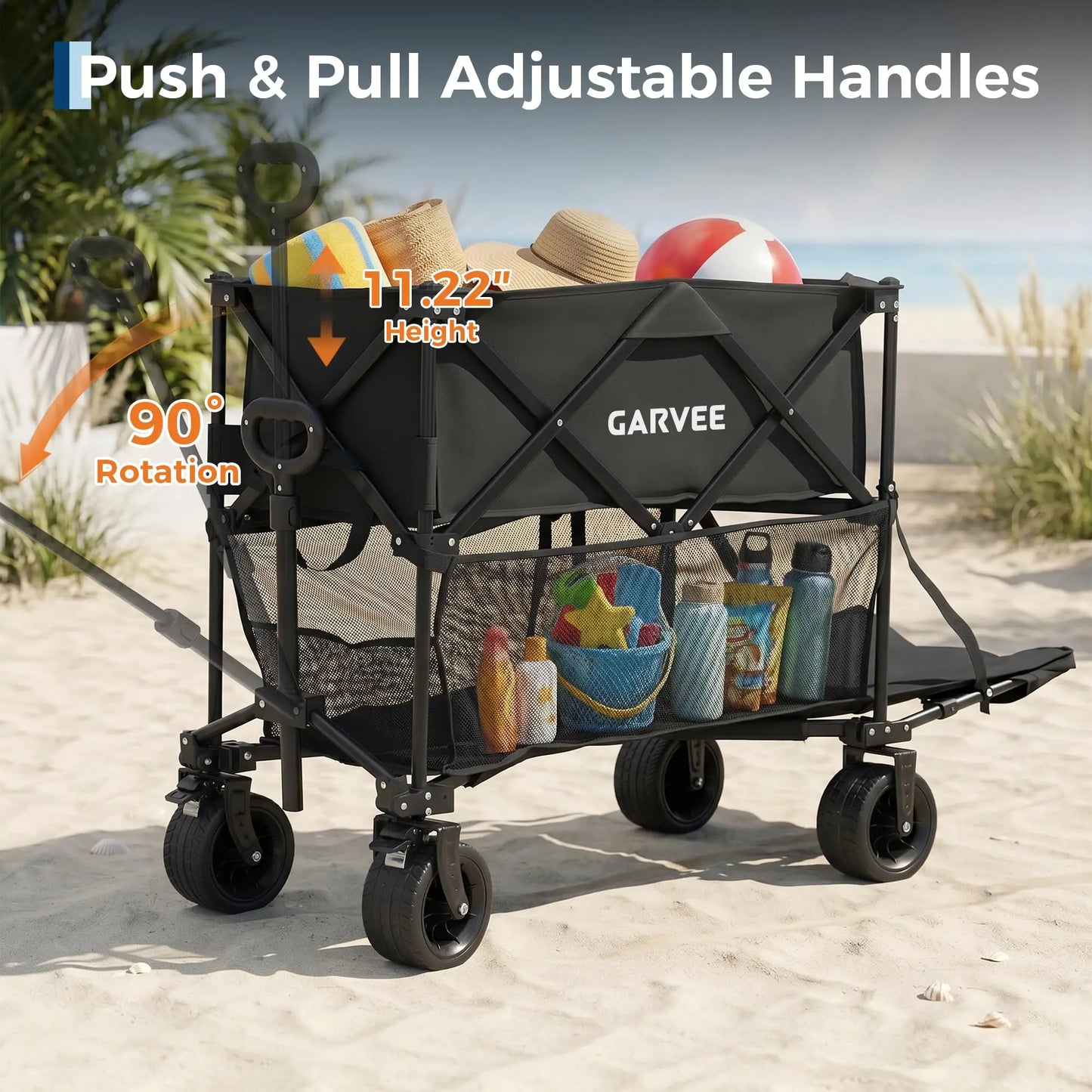 Collapsible Wagon Cart 220lb Foldable Utility Wagon With Canopy 120L Expandable Storage Cup Holders For Camping Beach