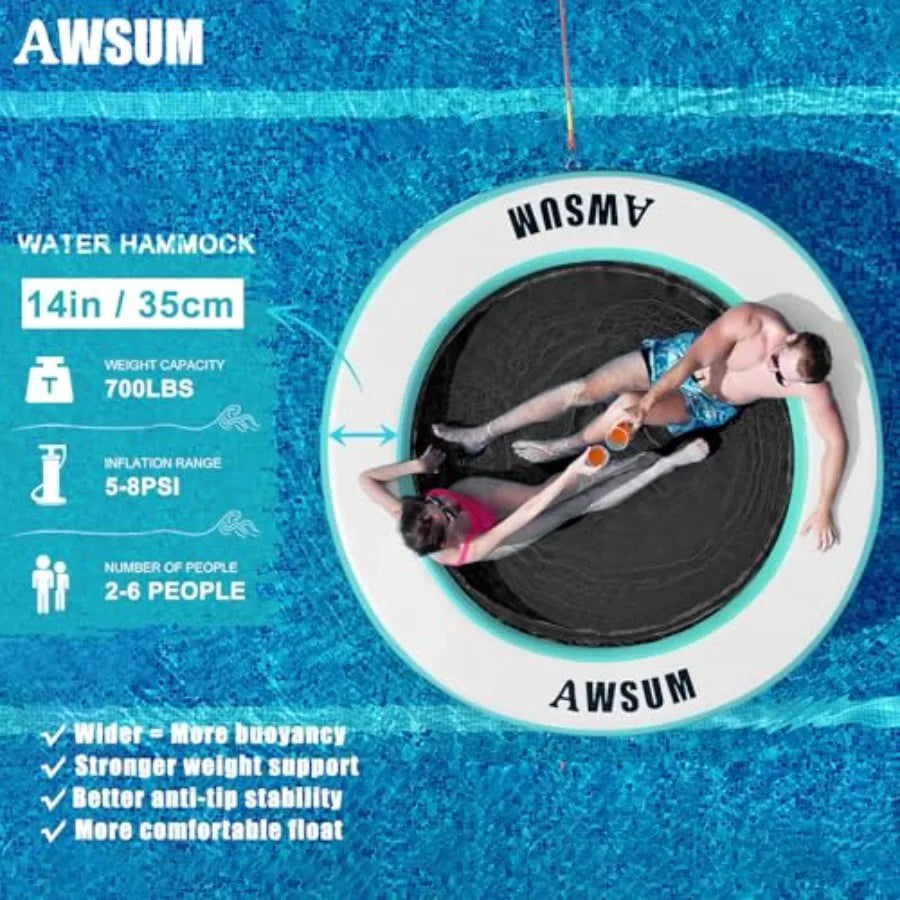 Inflatable Water Hammock Round Floating Ring Circle Dock Lake Floats River Raft for Adults Island Swimming Pool Platform for Pa