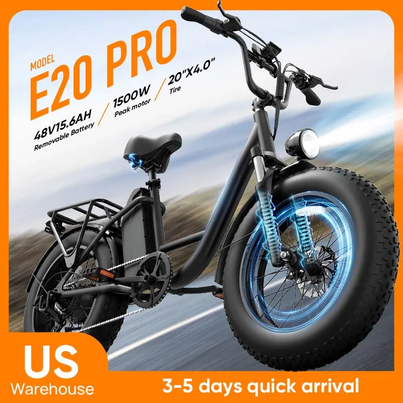 URLIFE E20PRO 20"×4 Fat Tire Ebike Adults 1500W 48V 15.6Ah Battery Front Suspension LCD Display All-Terrain Electric Bicycle