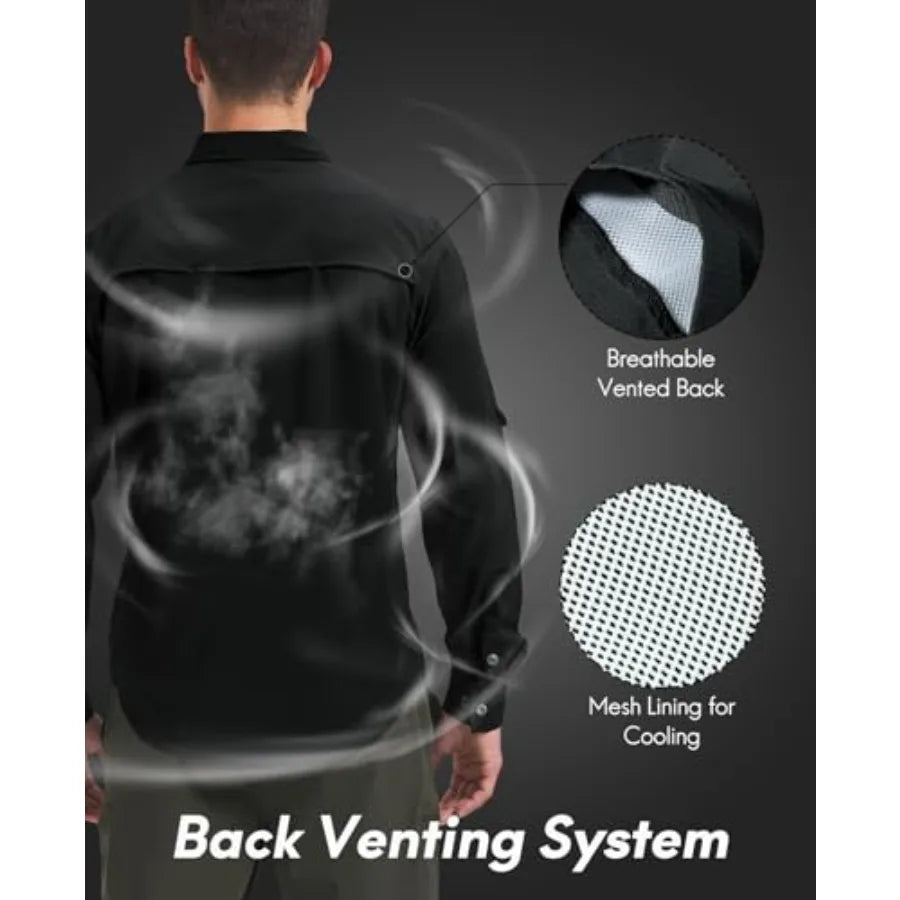 Haimont Men's UPF50+ Sun Protection Fishing Shirts Hiking Travel Shirts Button Down Long Sleeve Shirts with Pockets
