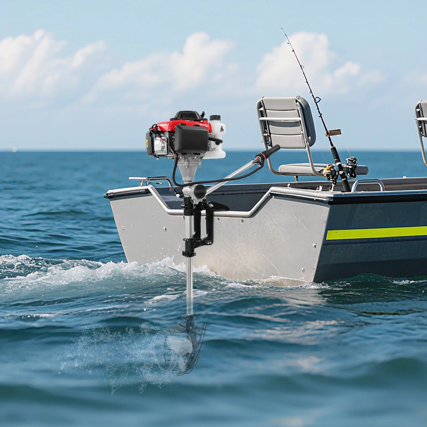 4-Stroke 4.0HP Gasoline Outboard Motor, Single Cylinder Boat Outboard Engine, Air-Cooling Marine Motor With 3-blade Propeller For Kayaks, Canoes, Dinghies, Inflatable Boats