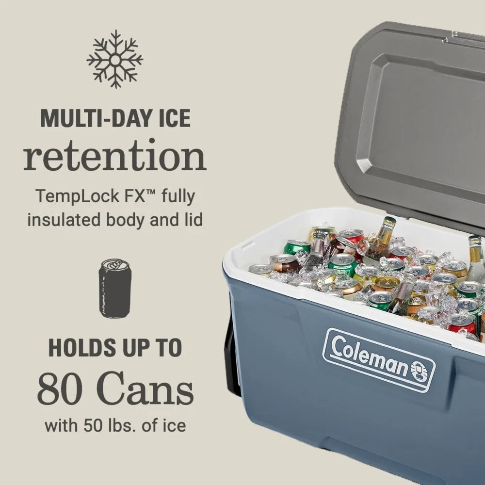 Large Wheeled Hard Cooler 100QT Insulated 5 Day Rolling Ice Box Camping Chest