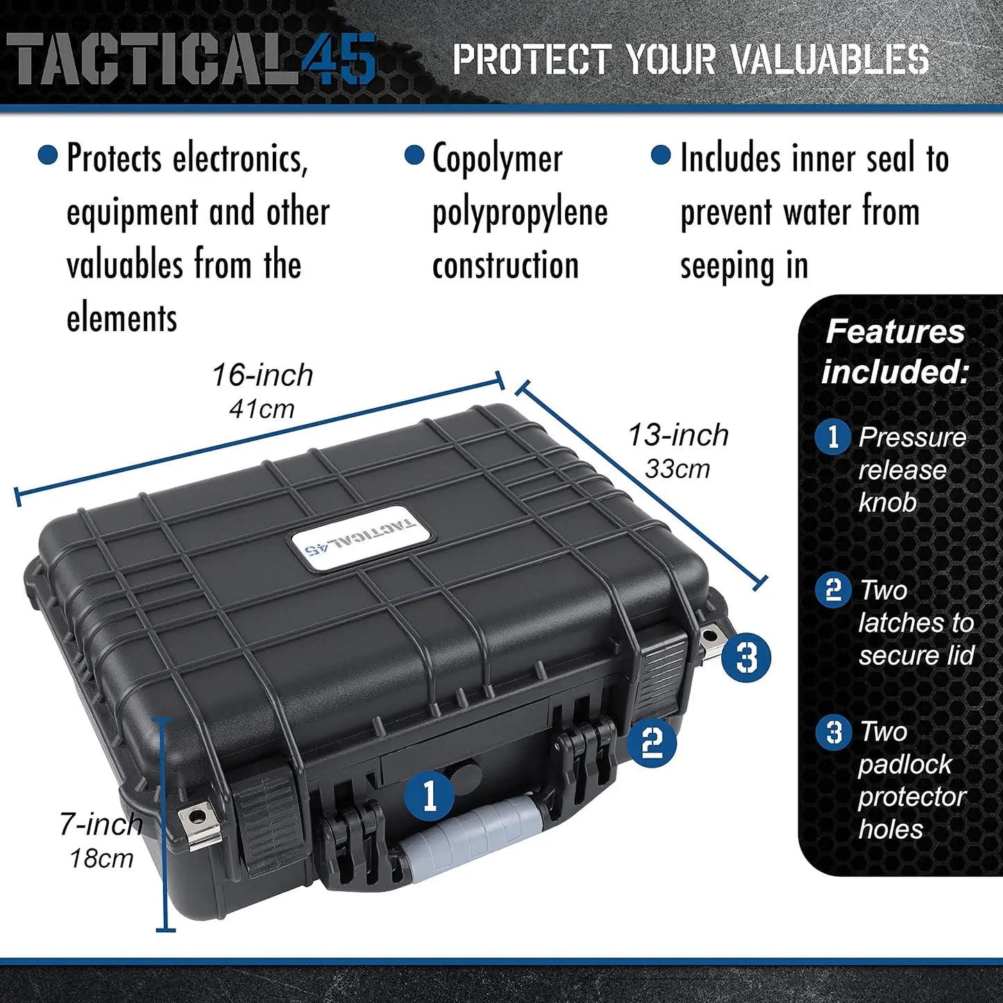 Hard Case with Foam 16x13x7in Waterproof Storage Box for Camera Drone Rifle Handgun