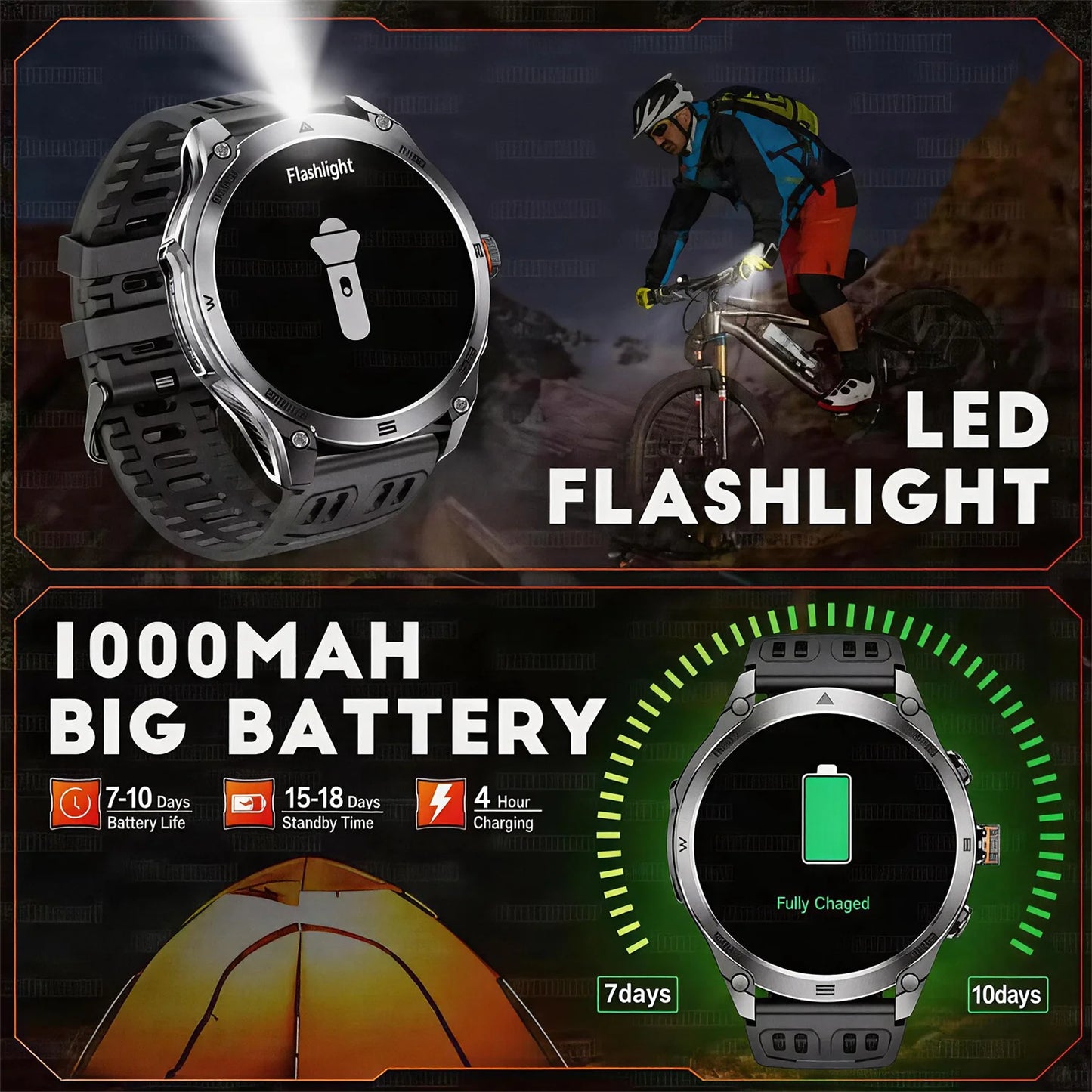 Military Grade Built‑in Map GPS Smart Watch 10ATM Waterproof 1000mAh 1.75" AMOLED Compass Altimeter BT Call Health Smart Watch