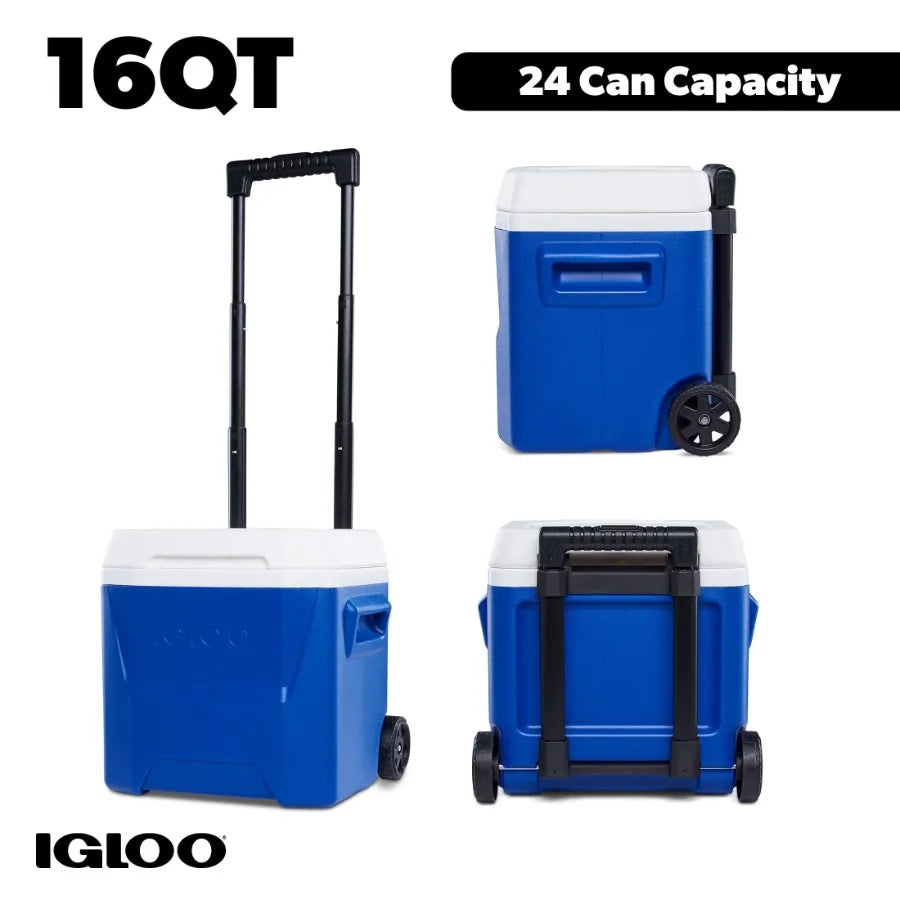 2 pack 16 QT Laguna hard side ice chest cooler with wheels for outdoor use, blue polyethylene, durable UV-resistant finish