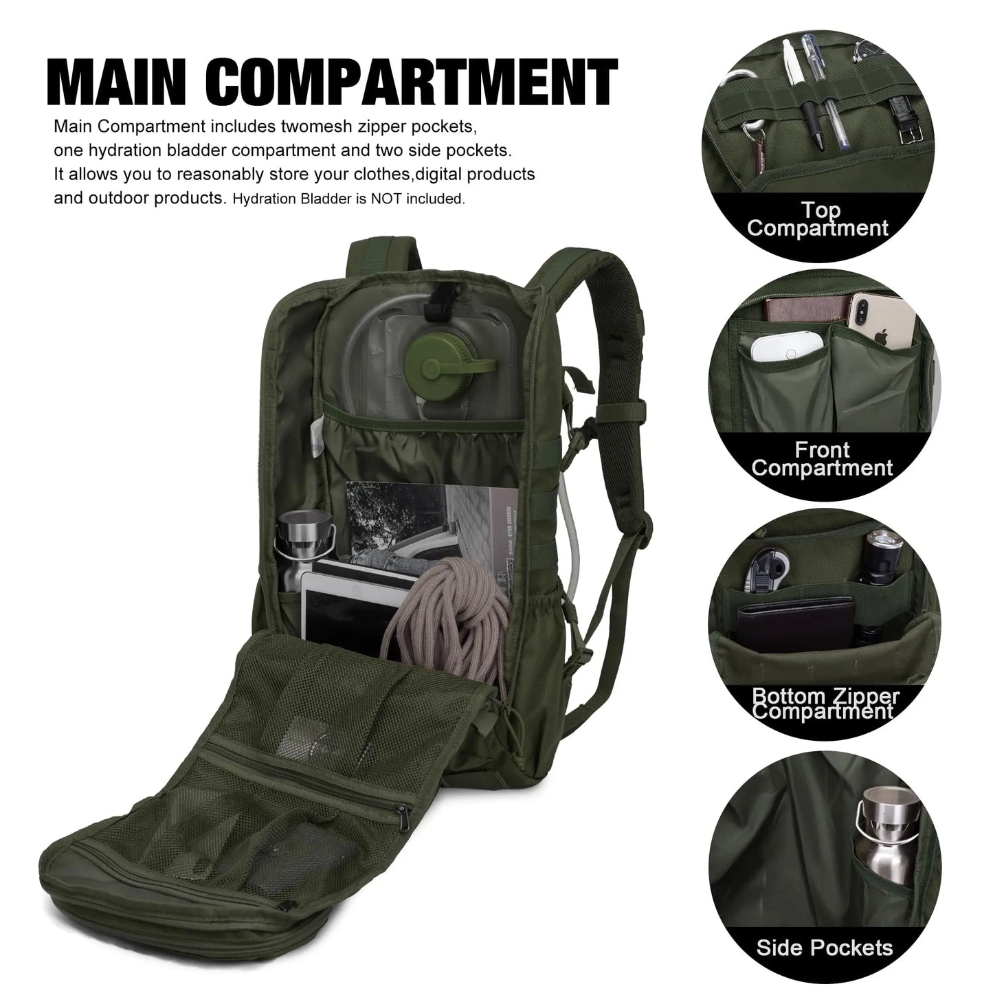 Tactical Backpack MOLLE Hiking Camping Travel Daypack 25L