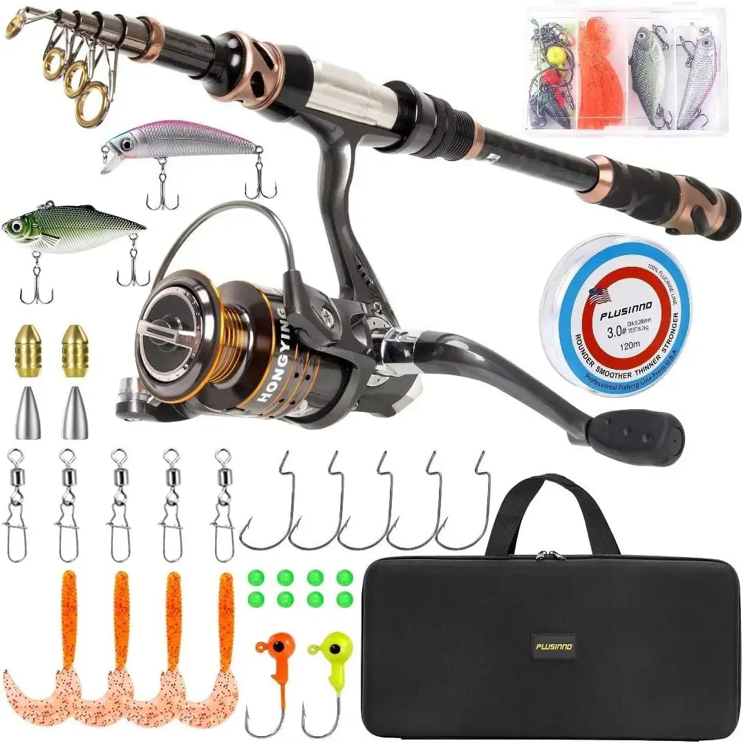 Carbon Fiber Telescopic Fishing Rod & Reel Combo - Full Kit with Carrier Case, 12+1 Bearings