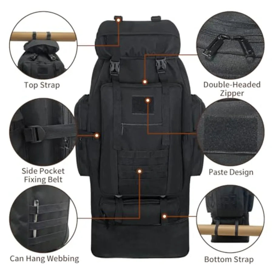 Hiking Backpack, 100L Large Camping Backpack, Expandable Waterproof MOLLE Rucksack, Outdoor Sport Travel Daypack Military Tacti