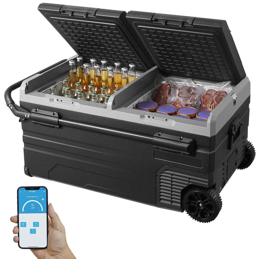 75L 95L Small Car Fridge 12V/24V Portable Mini Dual Storage Zone Refrigerator Compressor Truck Freezer Cooler for Home Use