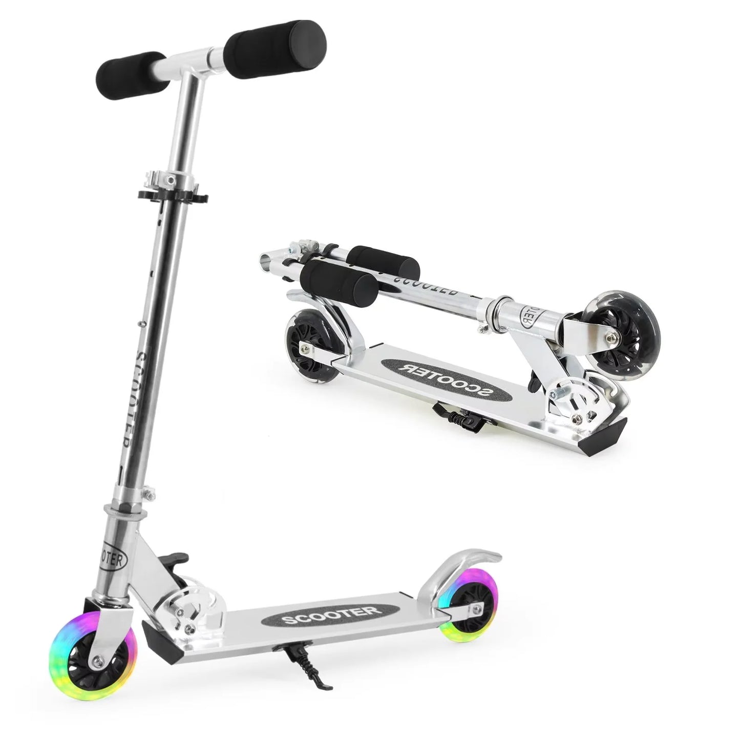 Foldable Kids Kick Scooter for Boys & Girls Ages 3+, 3-Level Adjustable Handlebar, Light-Up ABEC-10 Wheels Kick Scooter with Rear Brake, Suitable for Kids and Teens