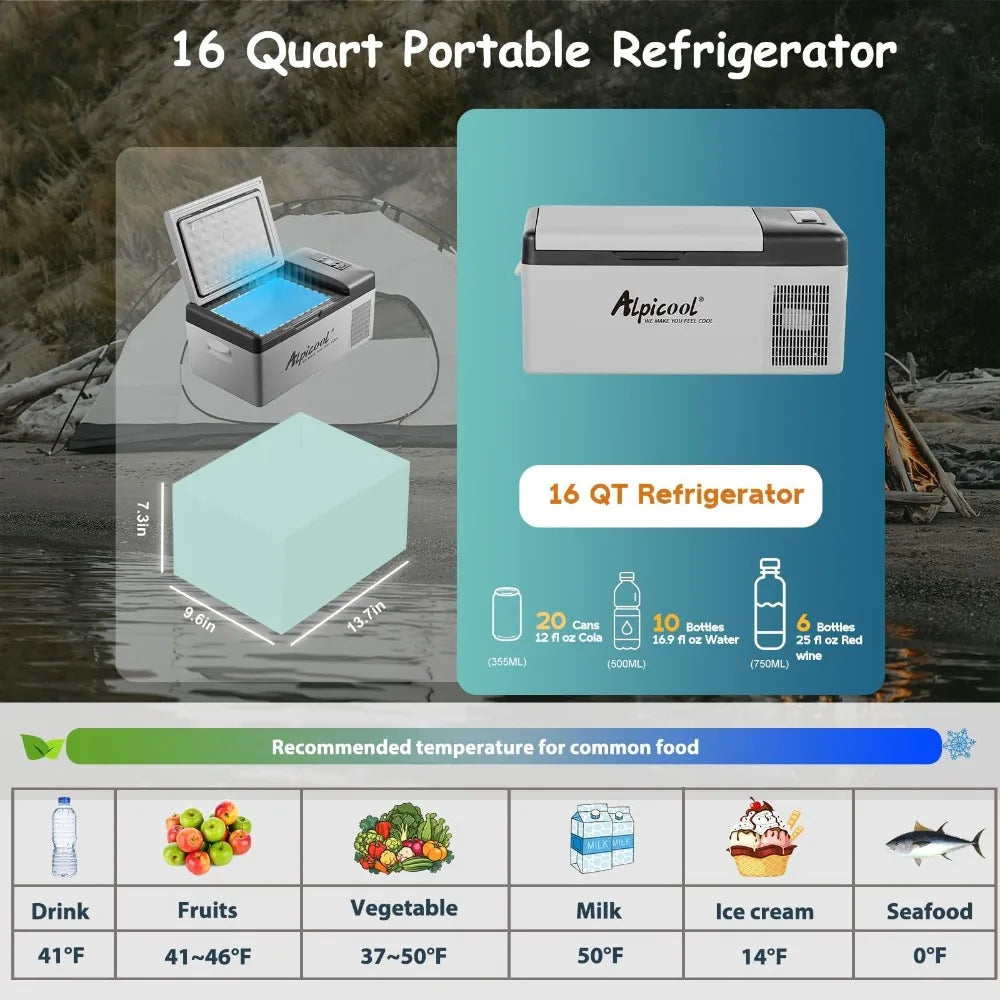 C15 Portable Car Freezer 12V Refrigerator 16 Quart 15 Liter Fast Cooling