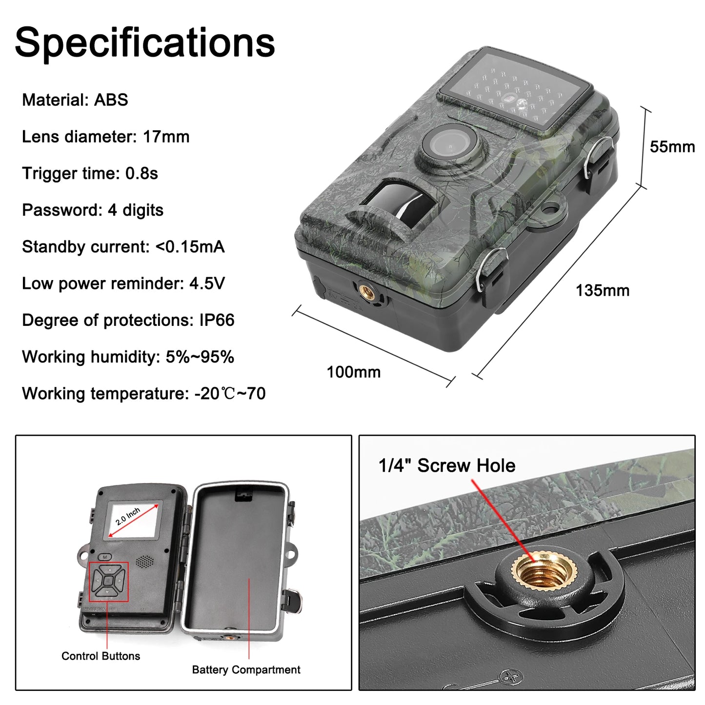16MP 1080P Portable Day Night Photo Video Taking Trail Camera Multi-function Outdoor Huntings Observation Camera IP66 Waterproof