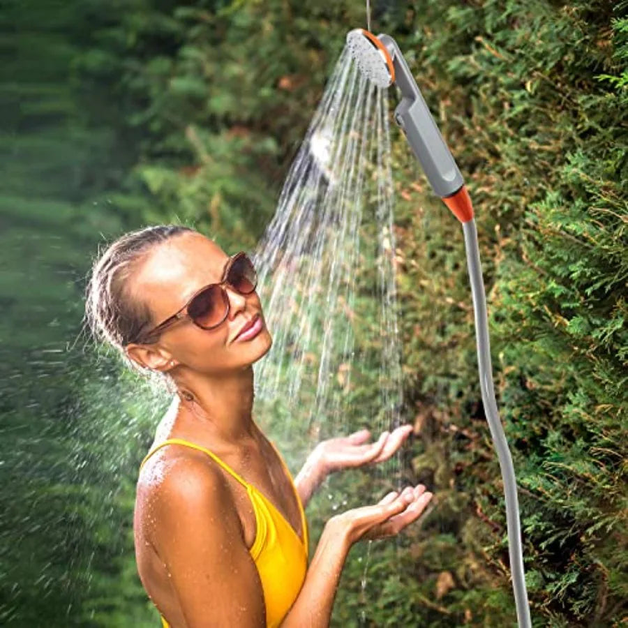 Portable Camping Shower Compact Handheld and Hands-Free Rechargeable Outdoor Shower Head and Cleaning System w/ 3.7V Pump 6-Ft