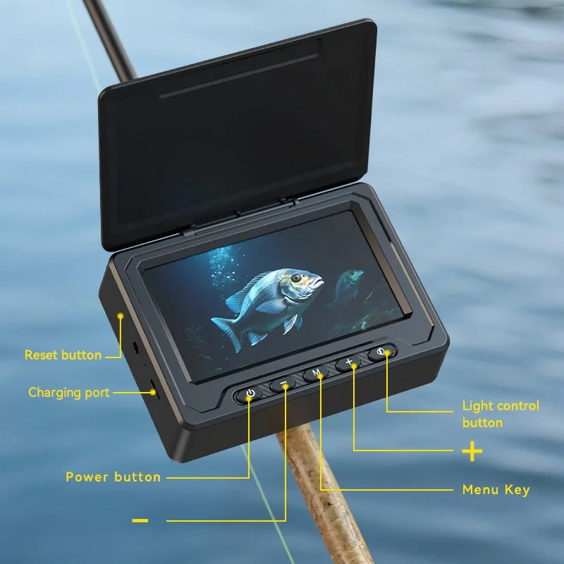 Underwater fishing camera, 1080P HD, portable fish finder equipped with a 4.3-inch LCD screen and infrared night vision light, suitable for fishing on ice lakes, boats, and kayaks.