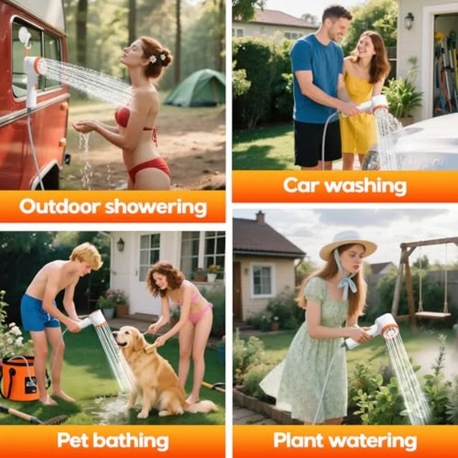 Portable Camping Shower Shower Head with LED Light Camping Shower Pump with Carbon Purification Foldable Bucket Summer Beach Ou