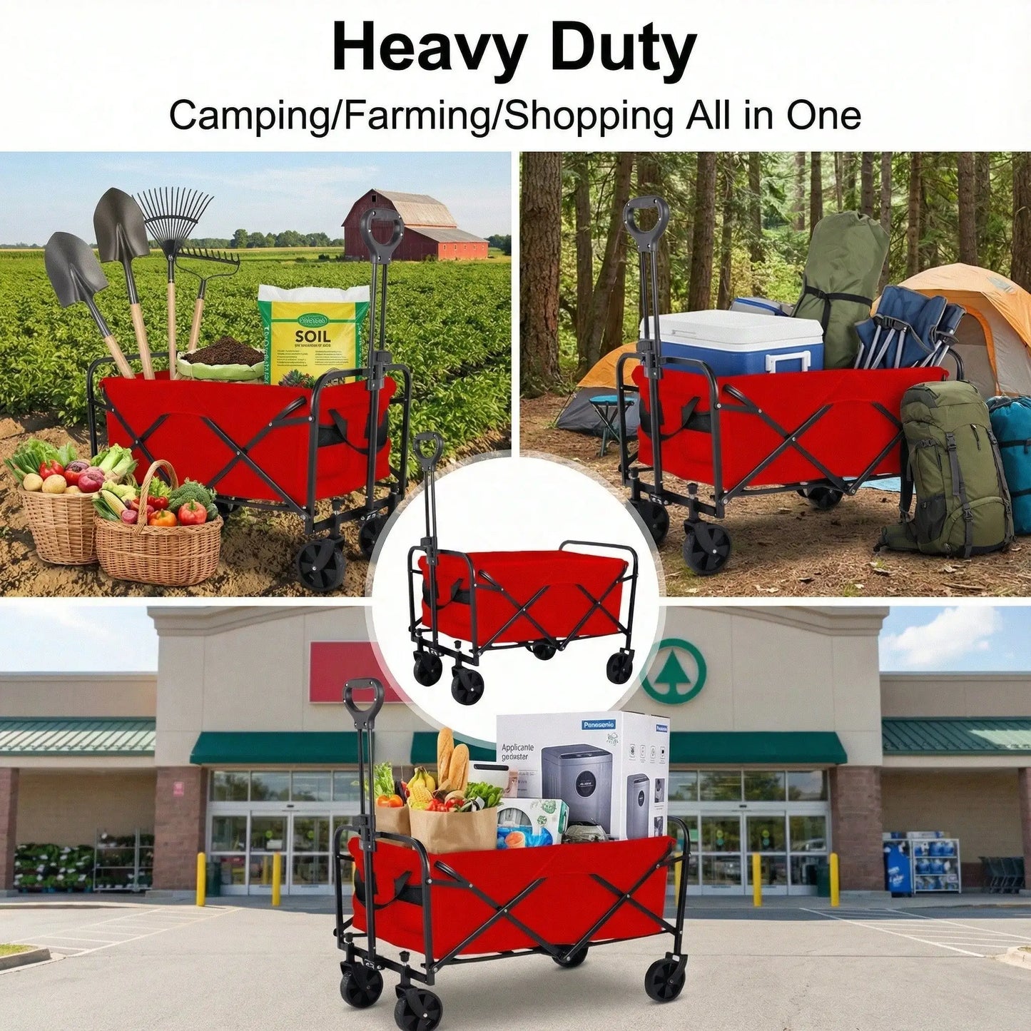 [680LBS Capacity]Heavy Duty All-Terrain Folding Wagon Cart, Large Capacity Multi-Use Utility Cart For Camping, Yard,, Shopping & Outdoor Gear Transport, Black Compact Foldable Storage Cart