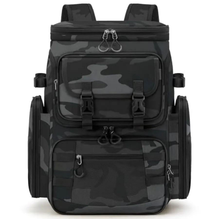 Fishing Backpack, 45L Large Fishing Bag with 4 Rod Holders and Insulated Cooler Professional Fishing Tackle Backpack with Rain