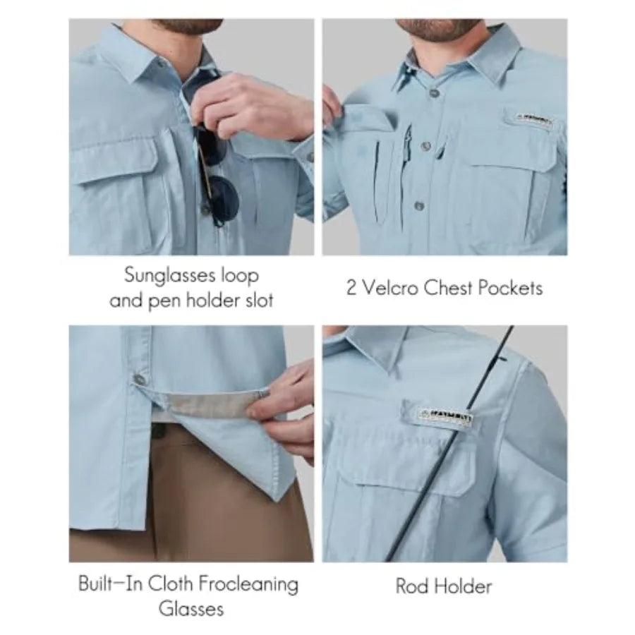 Haimont Men's Sun Protection Button Down Shirts Long Sleeve Hiking Fishing Travel Shirt Quick Dry Outdoor Top