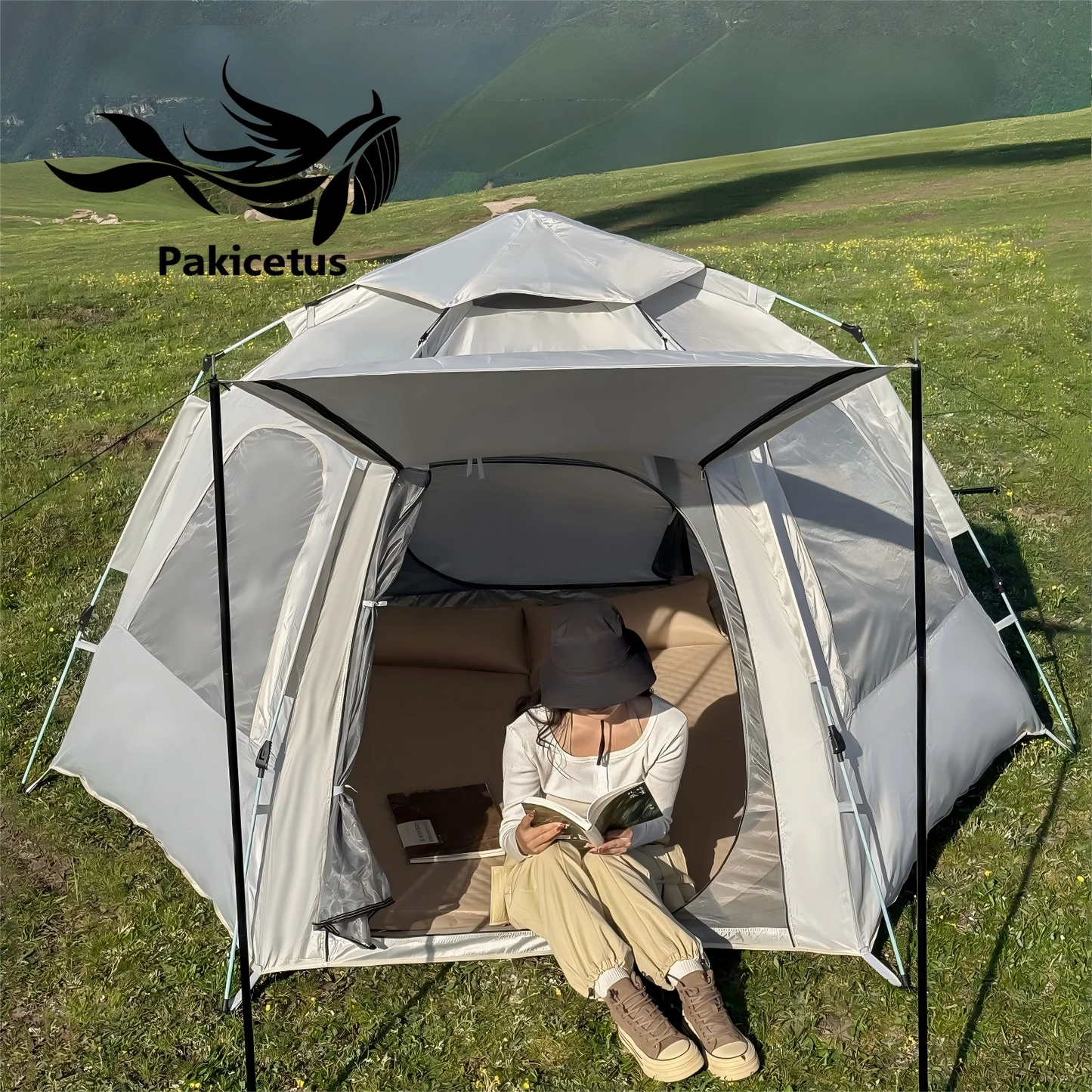 PAKICETUS Dome Camping Tent 2-5 Person Instant Setup 1 Minute Easy Assembly Double Doors Lightweight Portable Backpacking Tent for Outdoor Hiking Travel