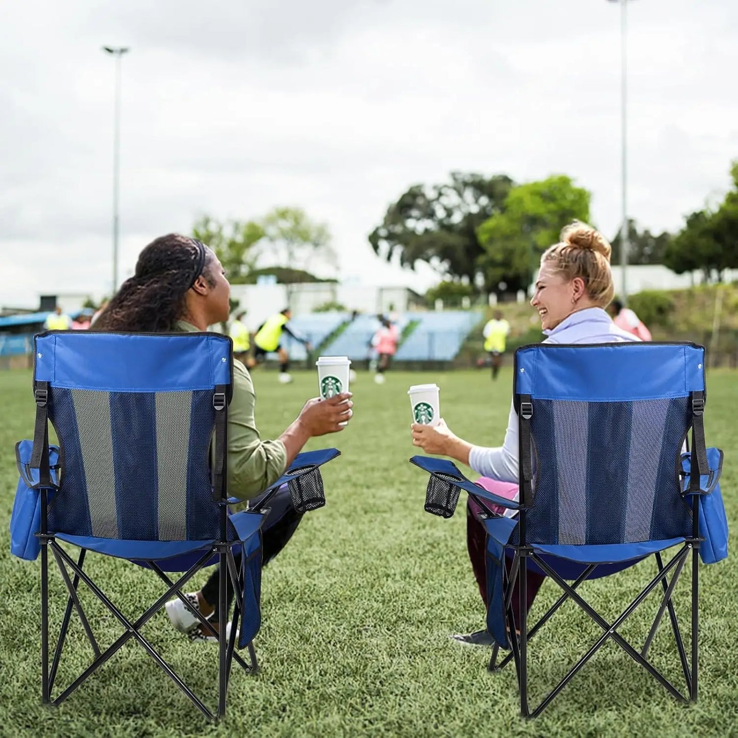 4 Pack Outdoor Camping Chairs Folding/Foldable/Portable with Cooler Pouch, Mesh Backrest and Cup Holder, Customized