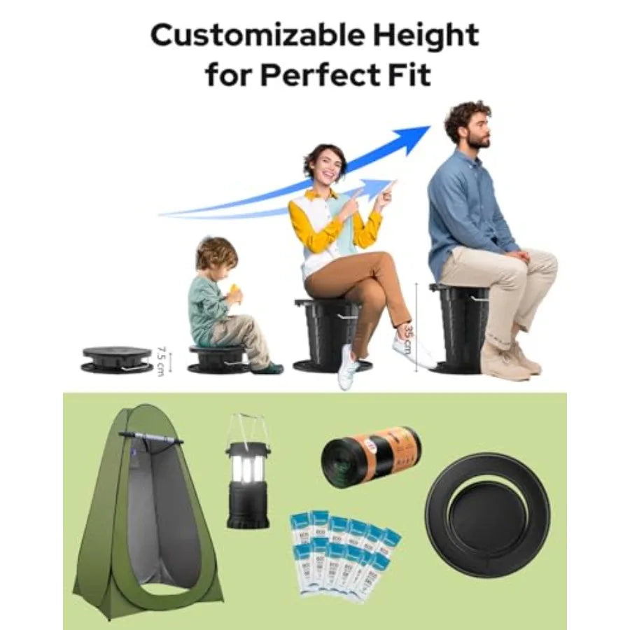 Portable Toilet with Pop-Up Privacy Tent, Camping Lantern, Compact Travel Toilet with Lid, Waste Bags and Gel Packs Outdoor, RV