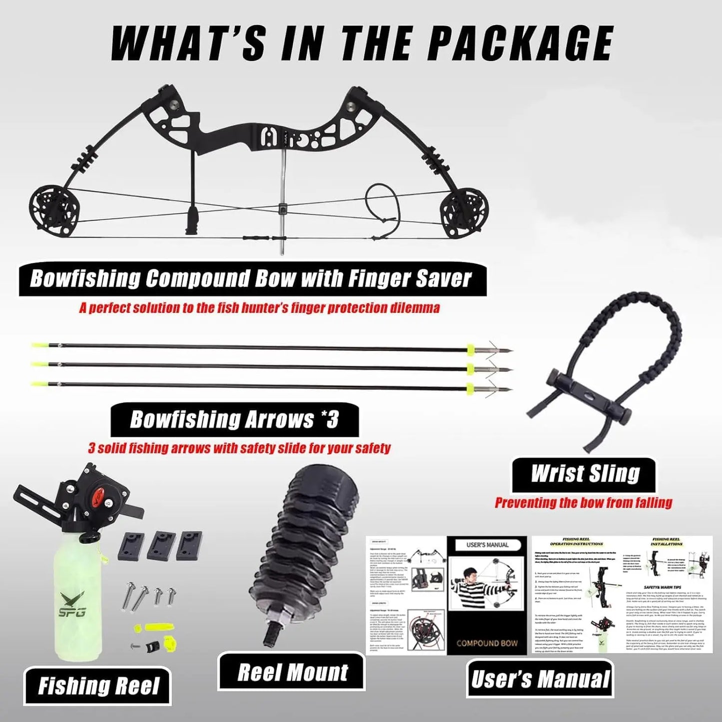 Archery Bowfishing Kit - Professional 30-60 Lbs Compound Bow for Bowfishing with Full Gears and User Manual for Adult Beginners