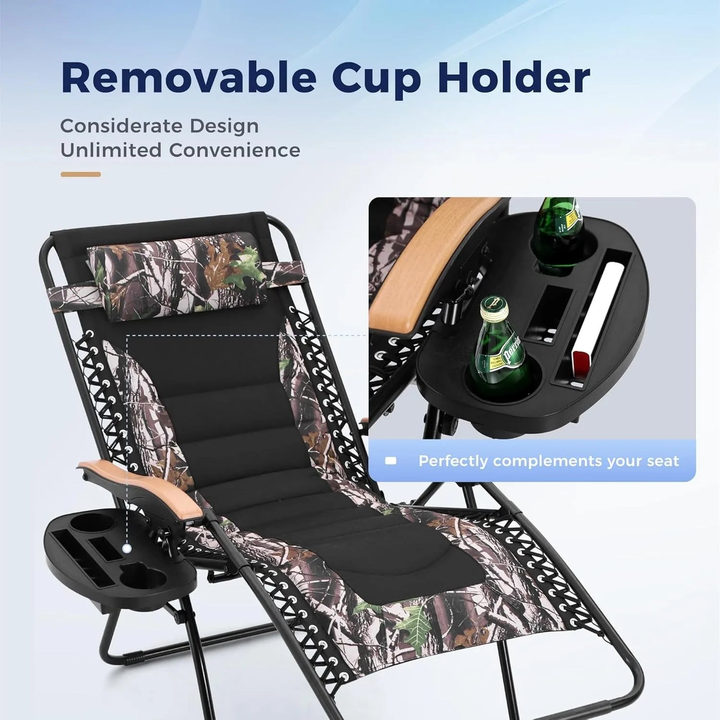 Extra Wide Zero Gravity Reclining Chairs Set of 2 Foldable Outdoor Lounge 400 lb Capacity Poolside Yard Camo