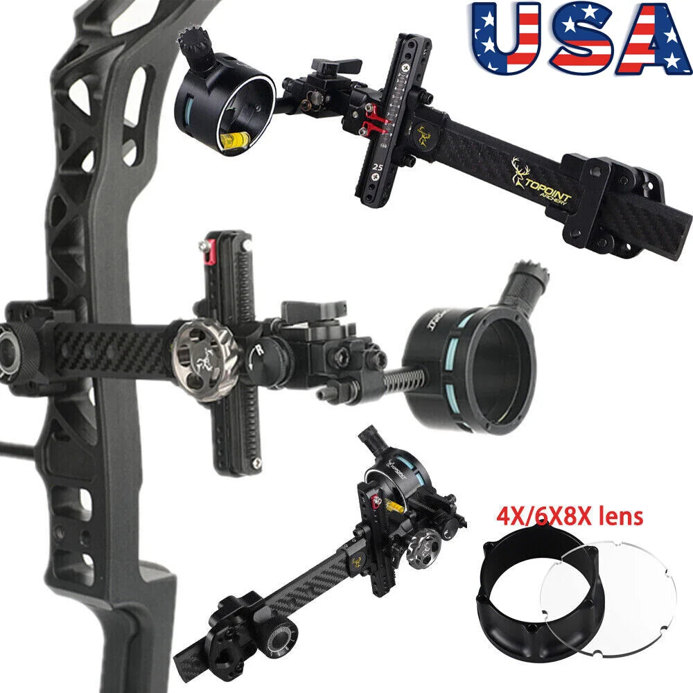 1pc Compound Bow Single Pin Sight 4/6/8x Lens Carbon Fiber Rod Adjustable Archery Bow Outdoor Hunting Shooting Accessories